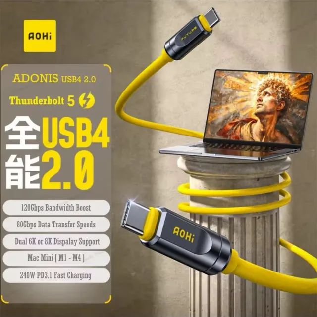 Cabo USB-C AOHI The Future Adonis 240W Display Led 1m (120Gbps/ 8K/ PD3.
