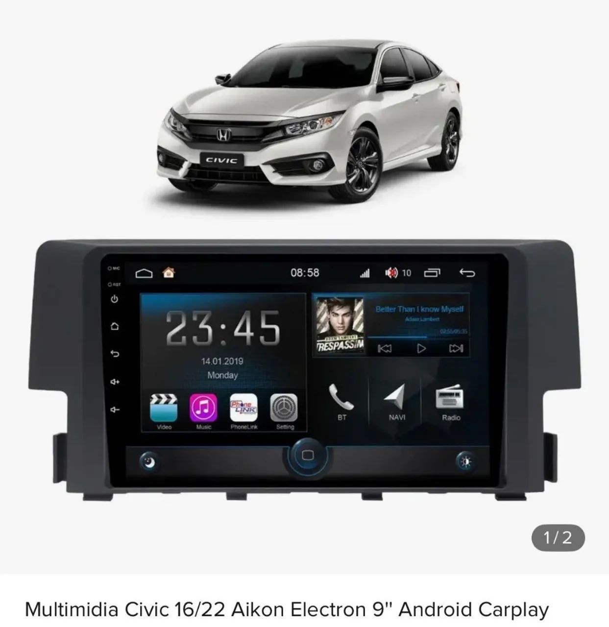 Multimídia Aikon Atom Electon 9 polegadas para Honda Civic 2016 até 2022