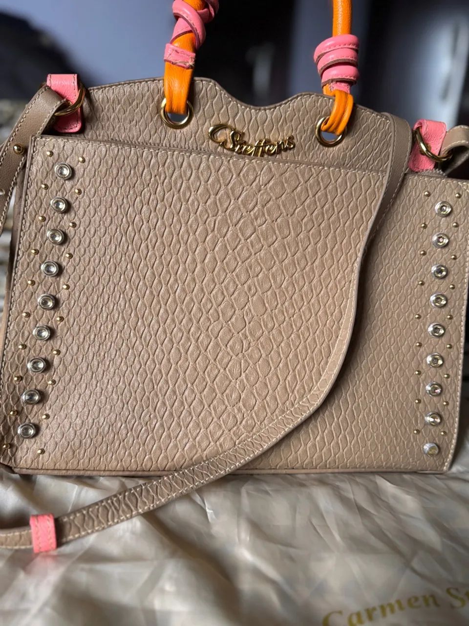 Bolsa Carmen Steffens Couro Bege - Foto 3
