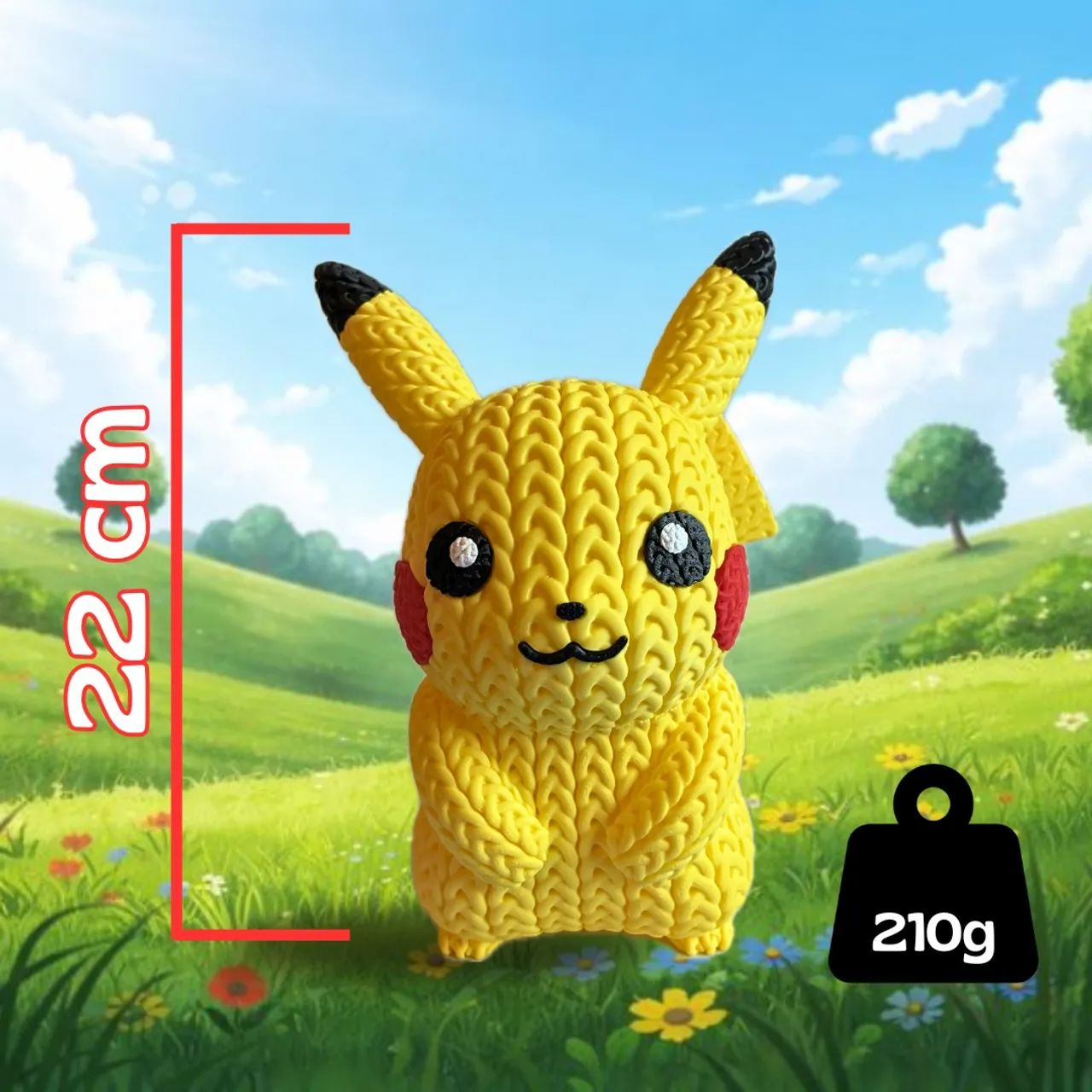 Boneco Pikachu 3D 22cm - estilo crochê  - Foto 3