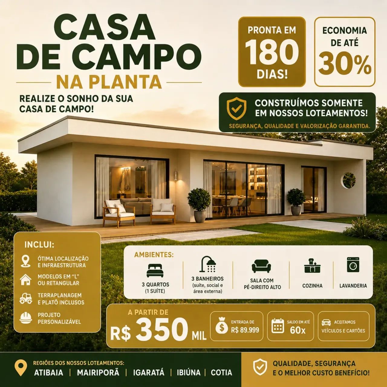Parece impossível, mas não é: chácara pronta em 180 dias e sem obra!