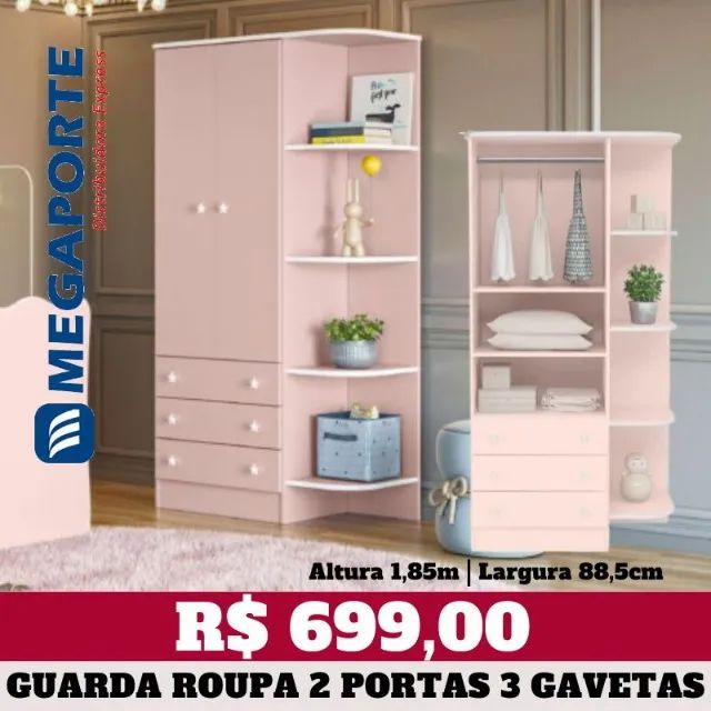 Guarda Roupa Infantil Doce Sonho 2 Portas 3 Gavetas (Novo) Entrega Grátis! - Foto 2