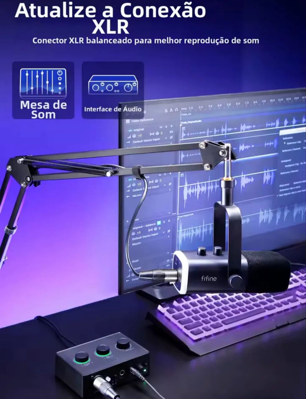 Microfone FIFINE AM8T RGB USB XLR com Braço Articulado - Foto 3