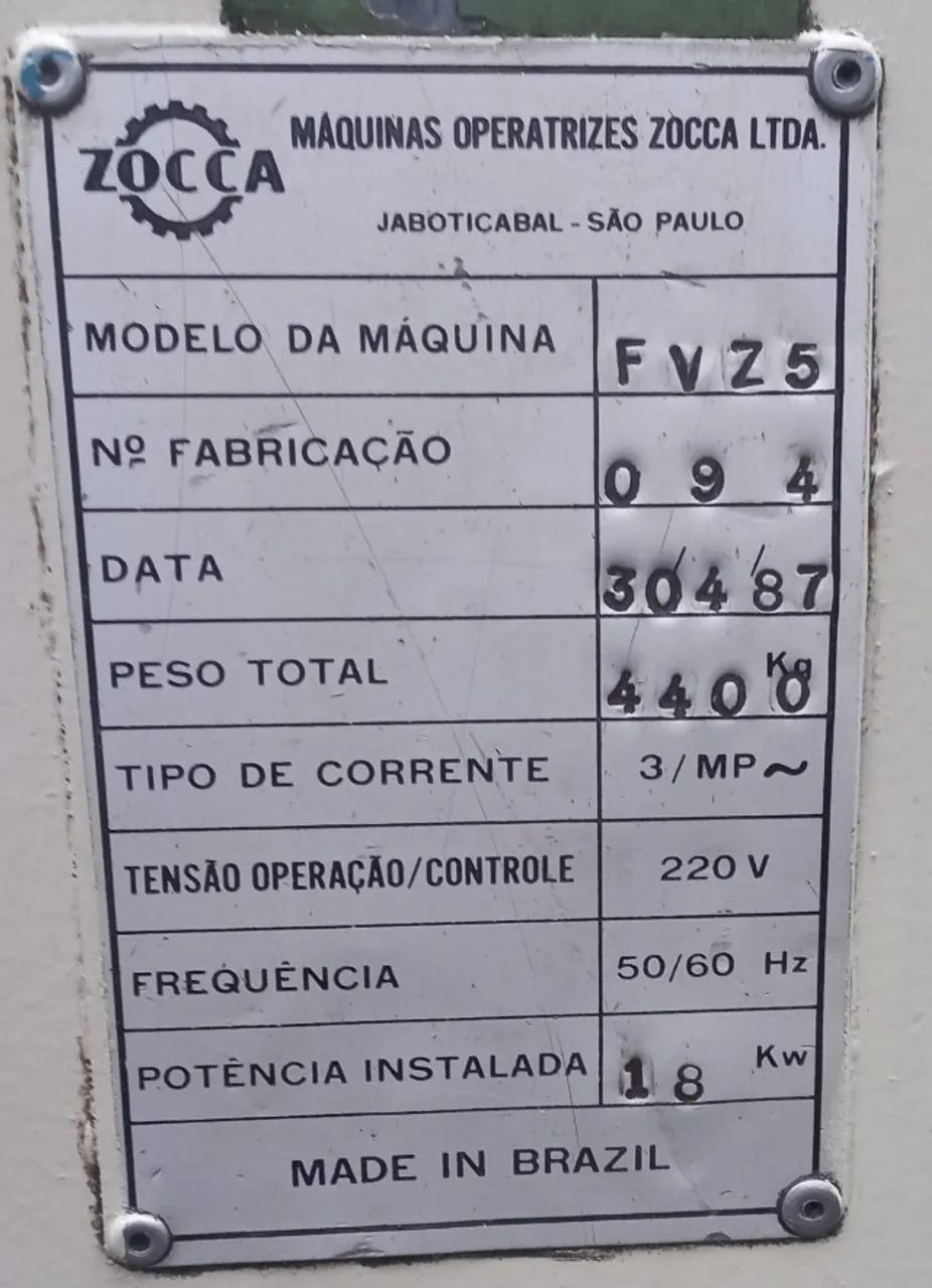 FRESADORA VERTICAL ZOCCA FVZ5 COM MORSA MESA 2000X400MM ISO50 - Foto 6