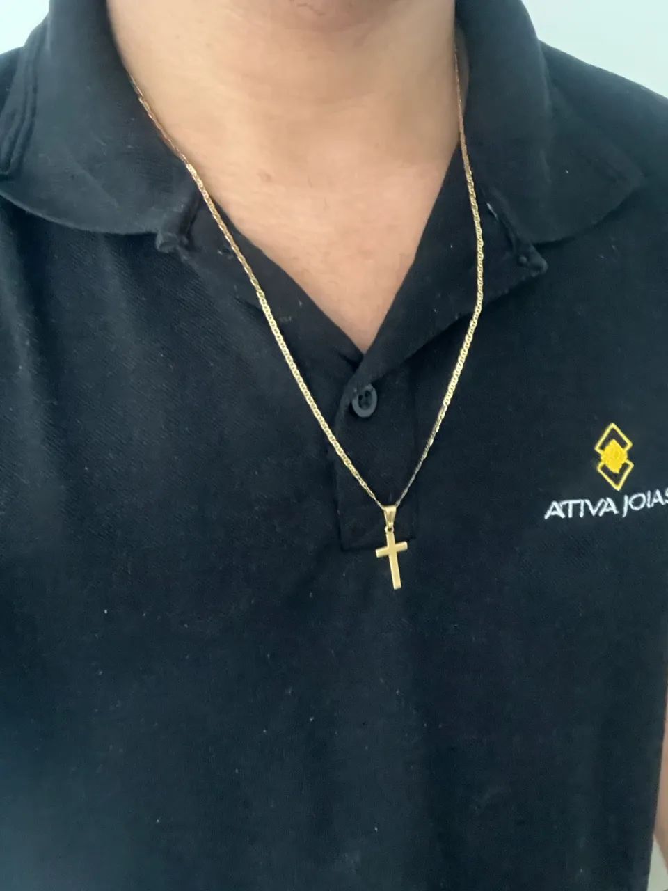 Corrente maciça com pigmente cruz Ouro 18k  - Foto 3