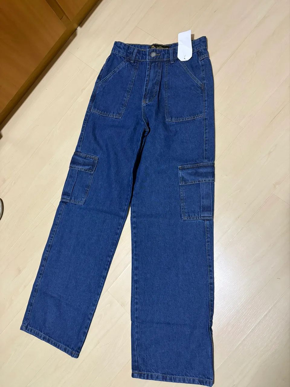 calça jeans cargo n38 azul escuro