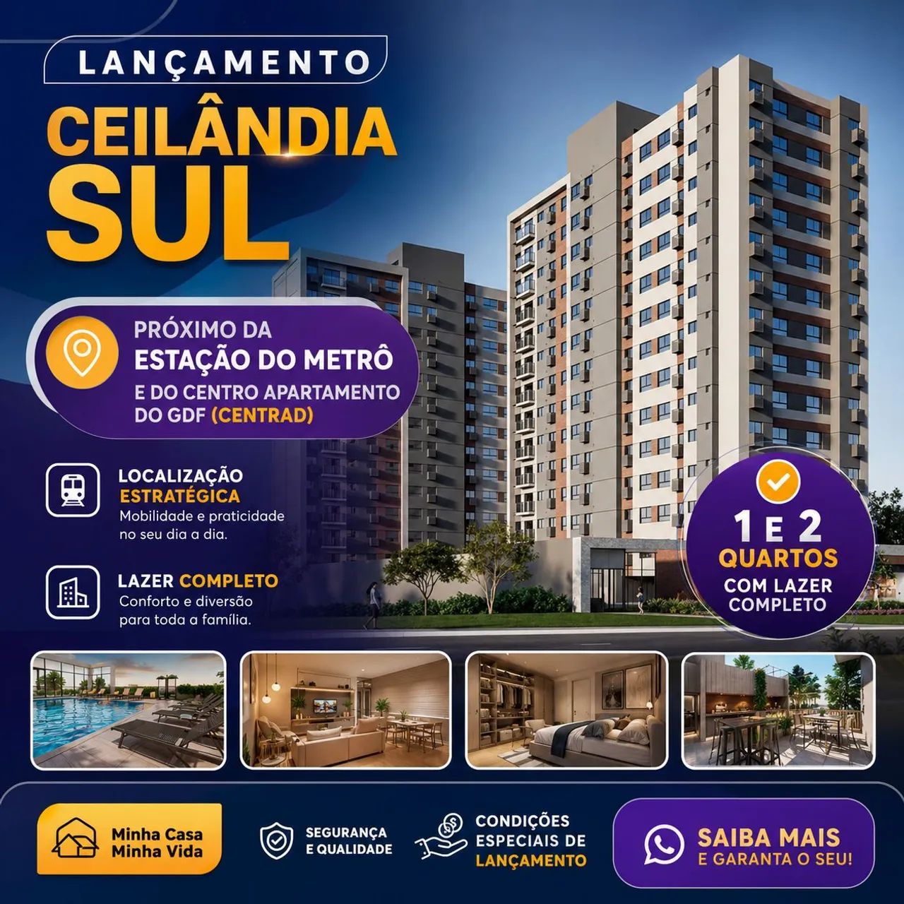 LANÇAMENTO NA CEILÂNDIA SUL 1 e 2 Quartos Próximo ao Metrô e ao CENTRAD