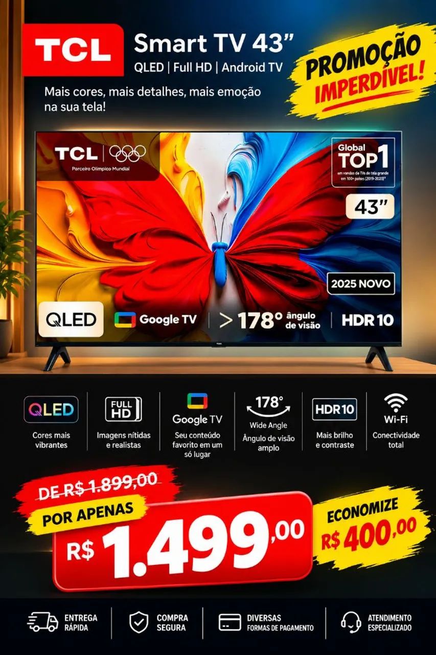Tv 43 polegadas, zerada na caixa.