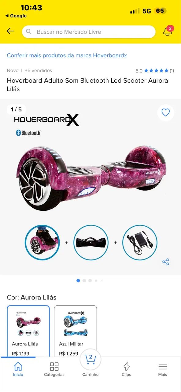 Skate Elétrico 6,5 Aurora Lilás Hoverboard Bluetooth Com Bolsa e Carregador seminovo - Foto 3