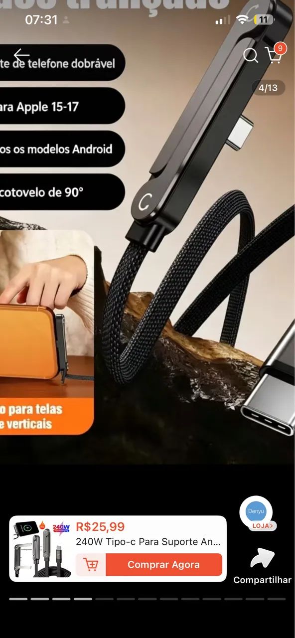 Cabo Telefone Dobrável Carregamento Rápido - Foto 3