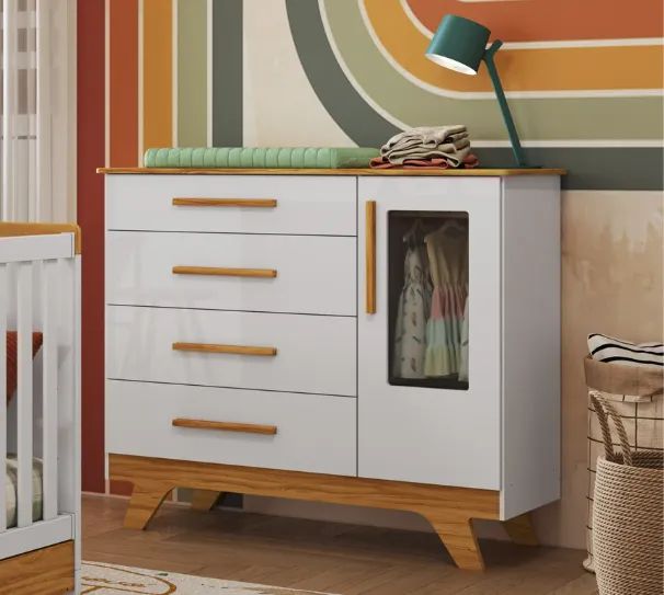 Comoda Retrô Janelinha 100% MDF - Peroba