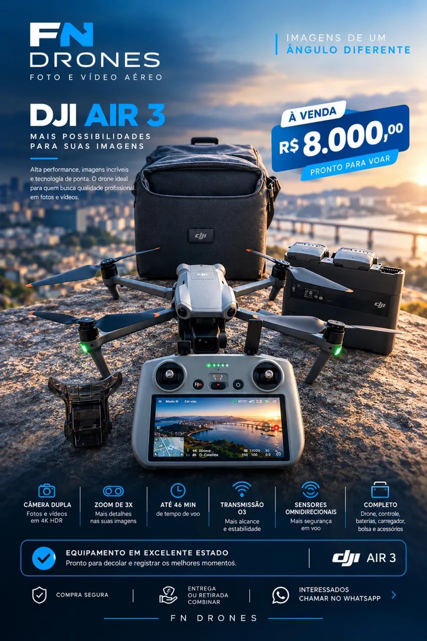 Drone Dji Air 3 (Fly More Combo)- Só Hoje! - Foto 4