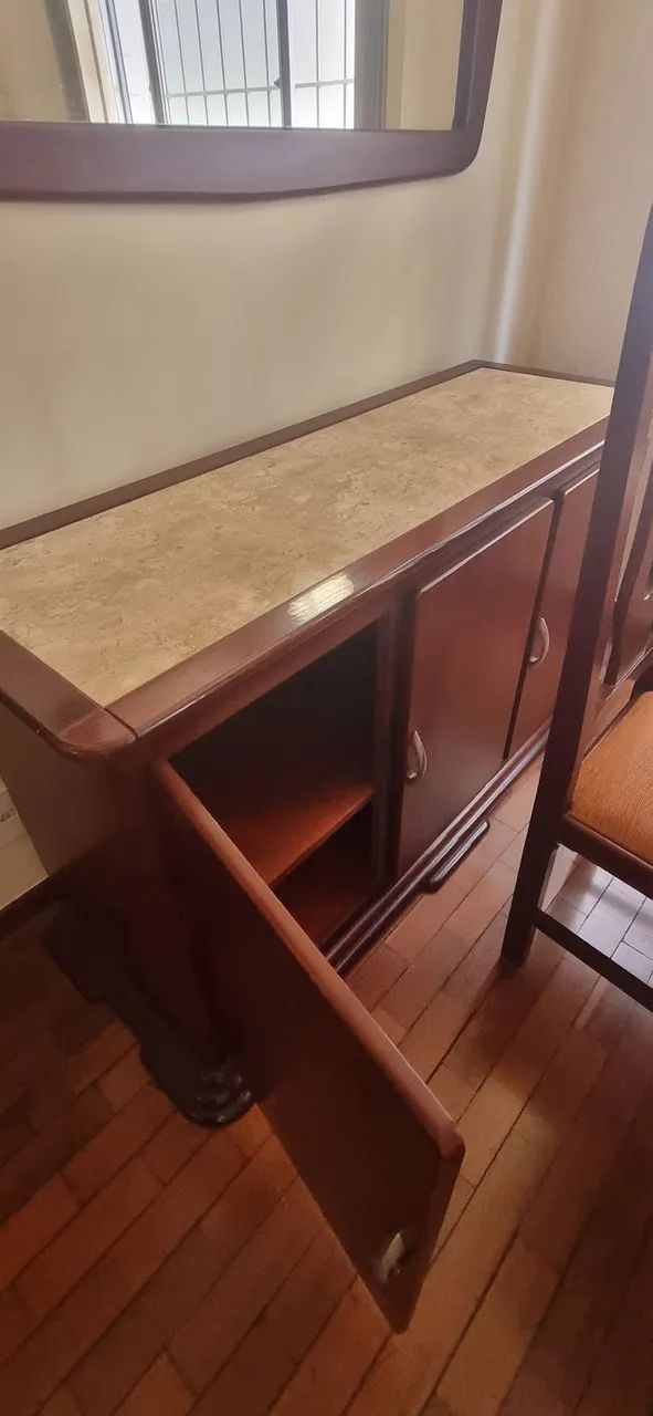 JOGO DE COPA COMPLETO MESA COM 6 CADEIRAS, BUFFET E ESPELHO - Foto 3