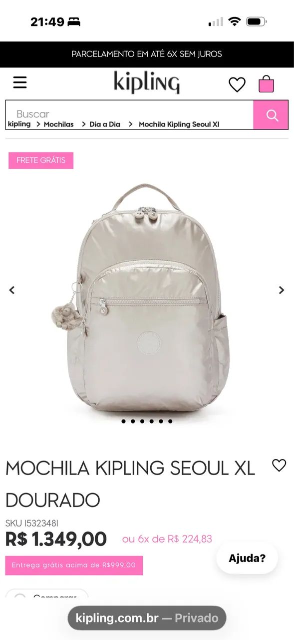 Mochila Kipling nova modelo SEOUL XL dourado  - Foto 4
