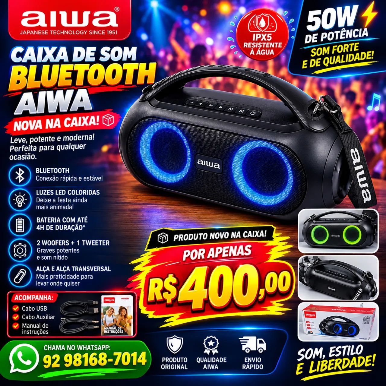 Caixa de Som AIWA com Alça!