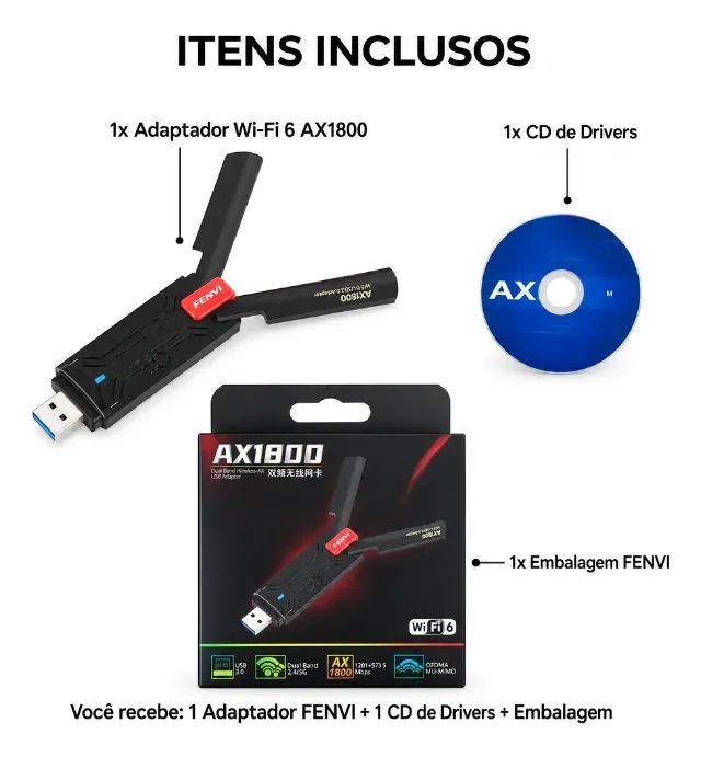 Adaptador USB Wi Fi 6 Fenvi AXE-1800 - Foto 2