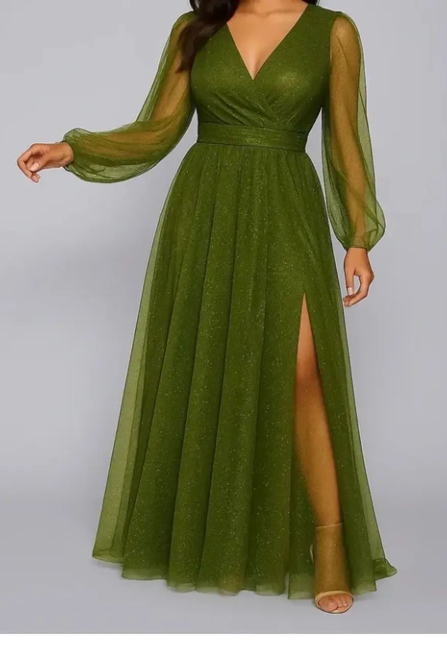 Vestido longo verde oliva  - Foto 2