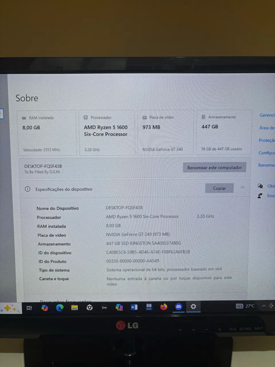 VENDO PC COMPLETO AMD RYZEN 5 1600 sixcore - Foto 2