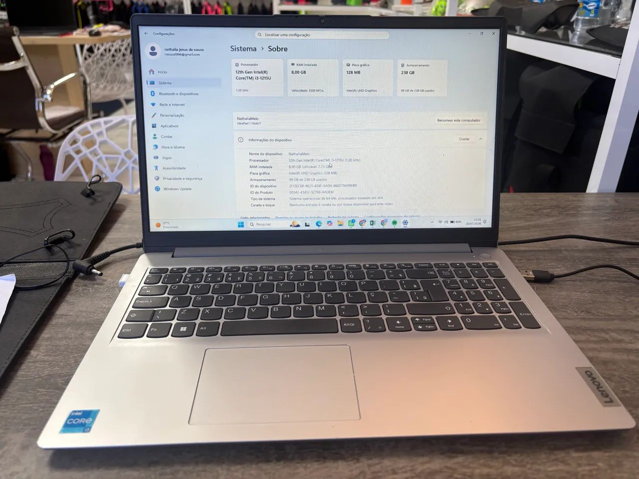 Notebook Lenovo 8g RAM 256gb  - Foto 2