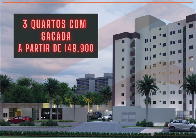 Apartamento 3 quartos com sacada, 149 mil, documentação grátis