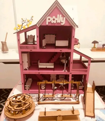 Casa Casinha Para Boneca Polly +38 Mini Móveis Mdf Madeira em