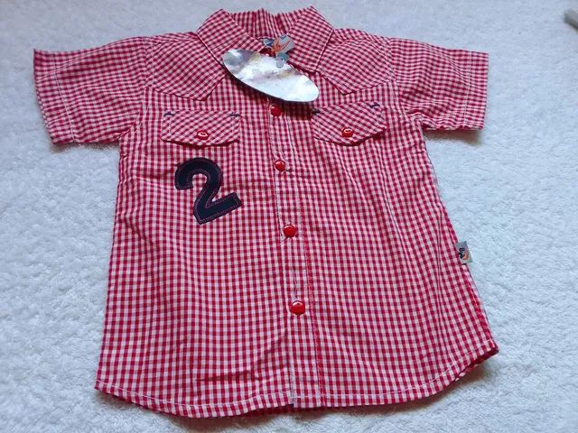 Camisa de manga quadriculada de algodão  infantil tam 18 messes 