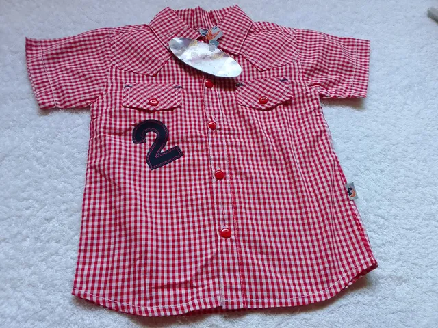 Camisa de manga quadriculada de algodão infantil tam 18 messes