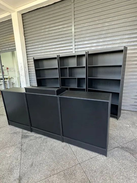 BALCÃO CAIXA + BALCÃO SIMPLES + COLMEIA ZIGZAG E PRATELEIRAS MDF KIT LOJA OU ADEGA