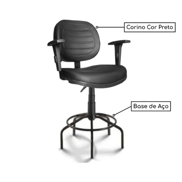 Cadeira Caixa Executiva Costurada Braço Regulável Preta Aranha MARTIFLEX Modelo 35034