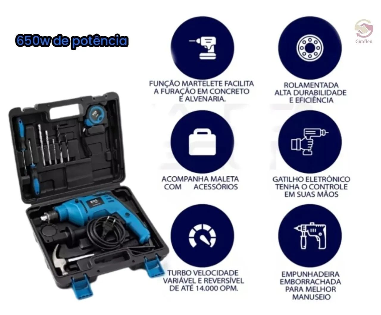 Furadeira de impacto 650w Com Maleta e Acessórios ( Rolamentada ) - Foto 4