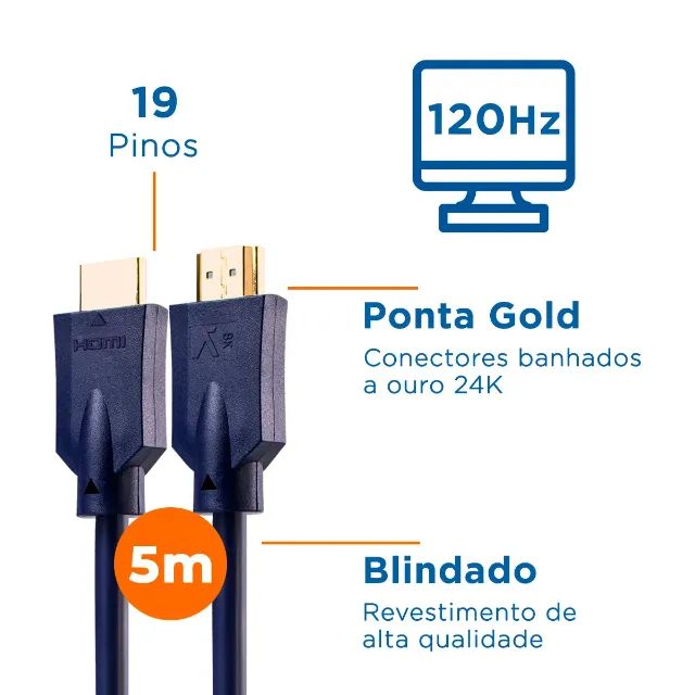 Cabo Hdmi 5m Metros 4k 3d Ultra Hd 2.0 Hdr Blindado - Foto 3