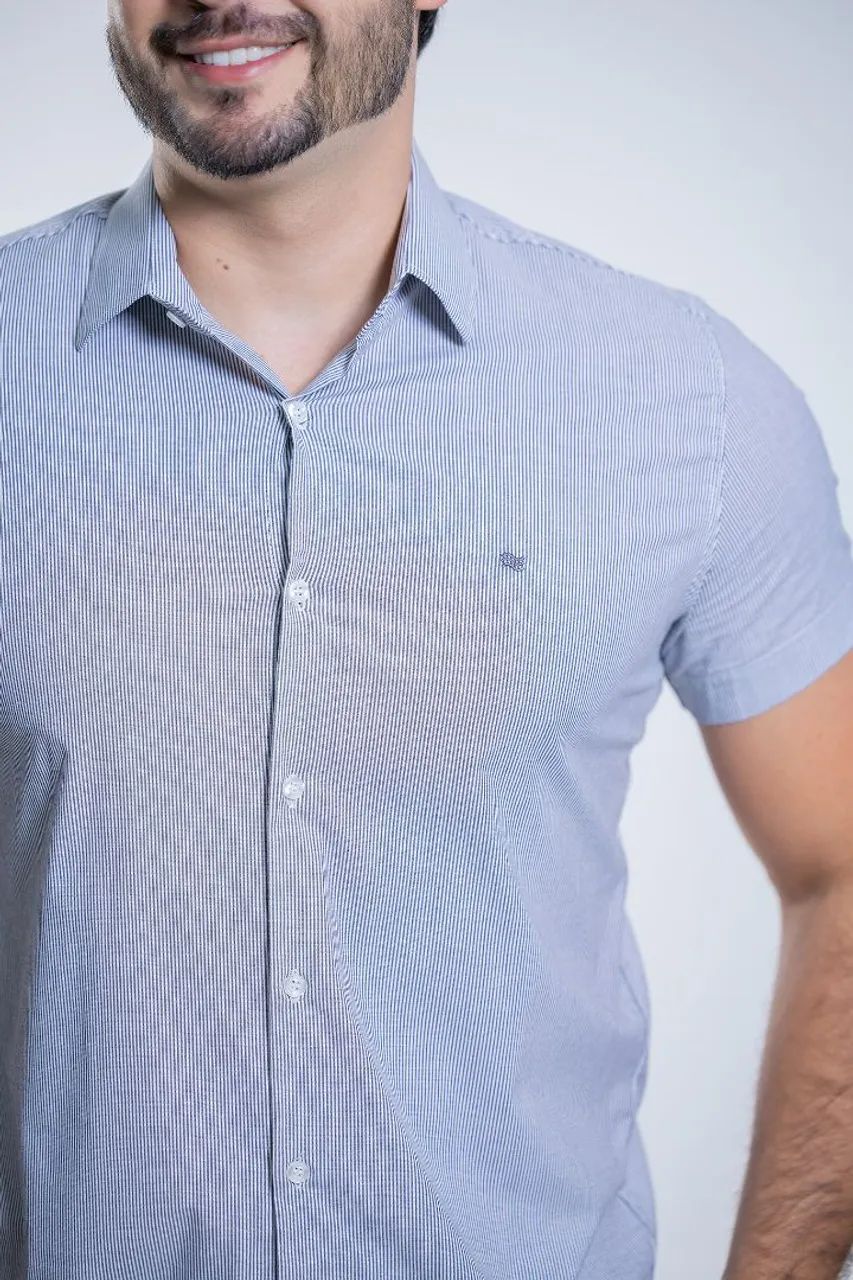 Camisa Social Manga Curta Algodão Fio 50 - Foto 2