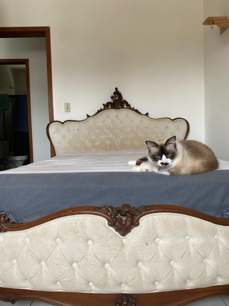 Cama de Casal com Cabeceira Decorativa