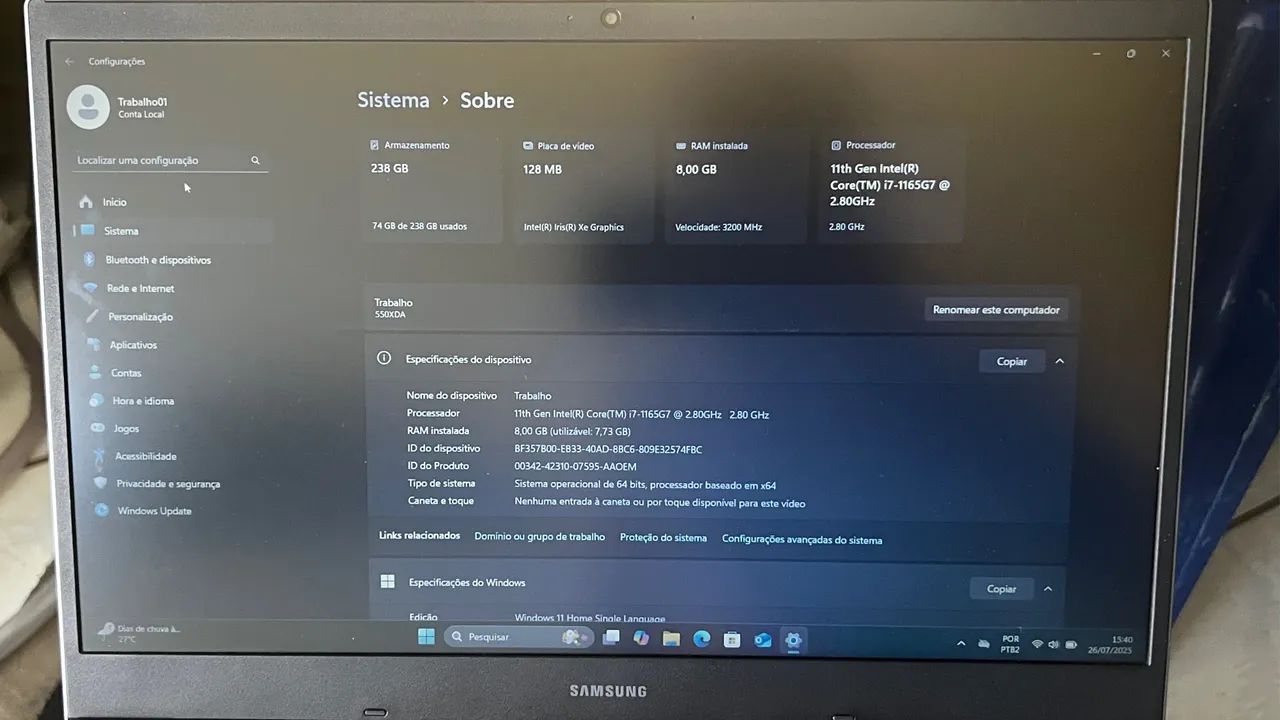 Notebook Samsung Book 2 Core I7 8GB 256GB - Foto 5