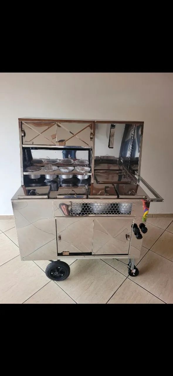 Carrinho de cachorro quente Inox com guarda sol 