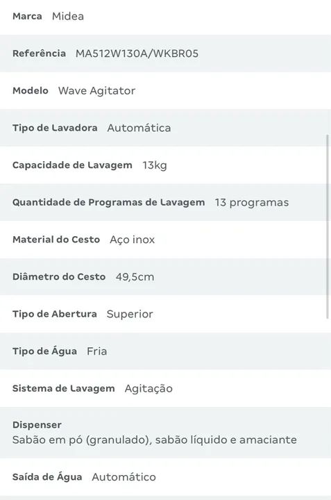Máquina de Lavar Midea 13kg Branca - Foto 6