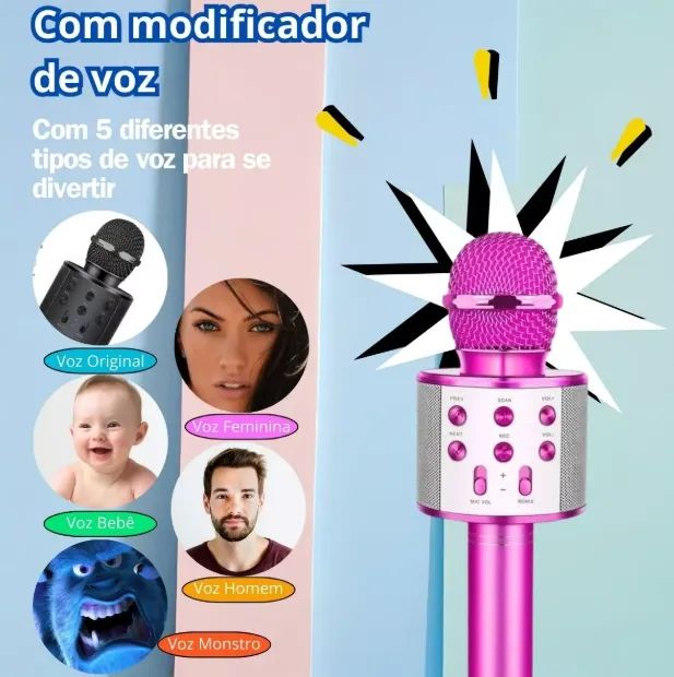 Microfone Sem Fio Karaoke Bluetooth WS858 com Caixa De Som  - Foto 3