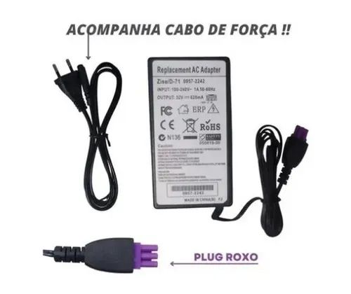 Fonte Para Impressora Hp 32v 625ma Bivolt Plug Roxo - Foto 4