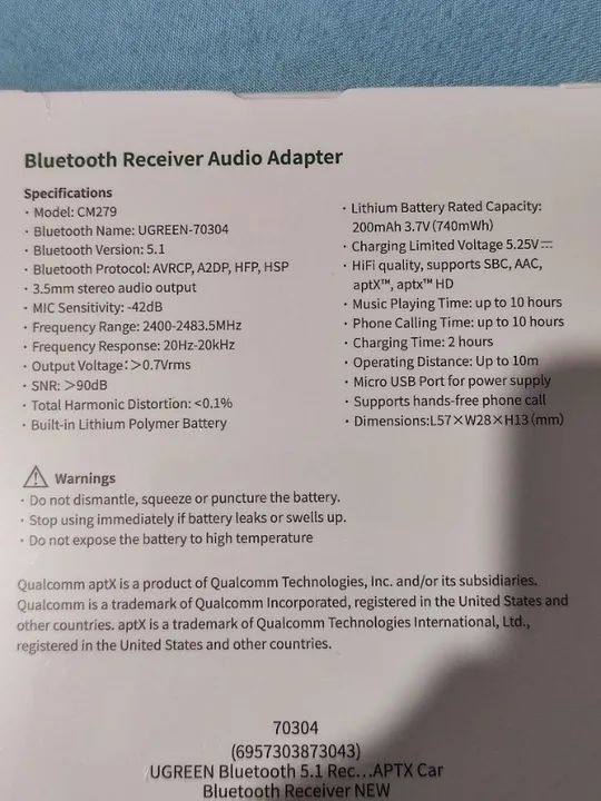 Receptor Bluetooth 5.1 Ugreen Aptx - Foto 4