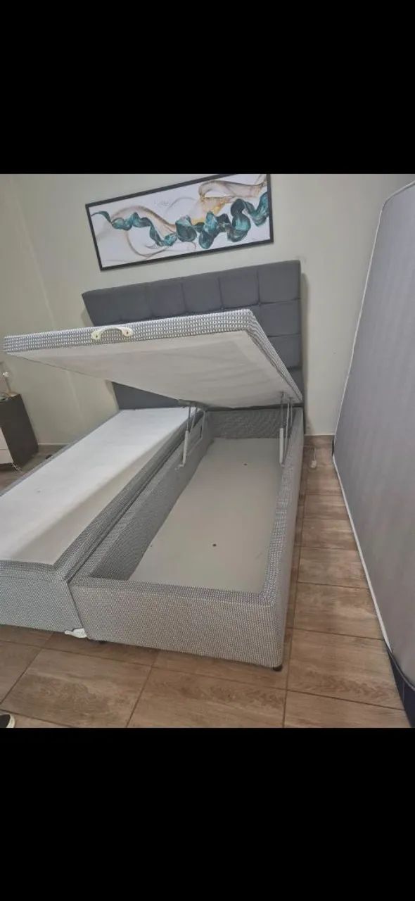 Cama Queen bau bipartida , colchão e cabeceira 