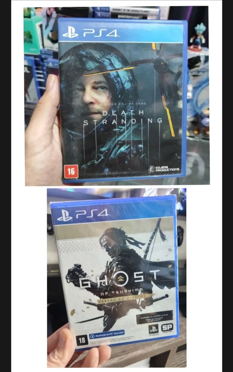 Jogos PS4: Death Stranding (usado) e Ghost of Tsushima (lacrado)