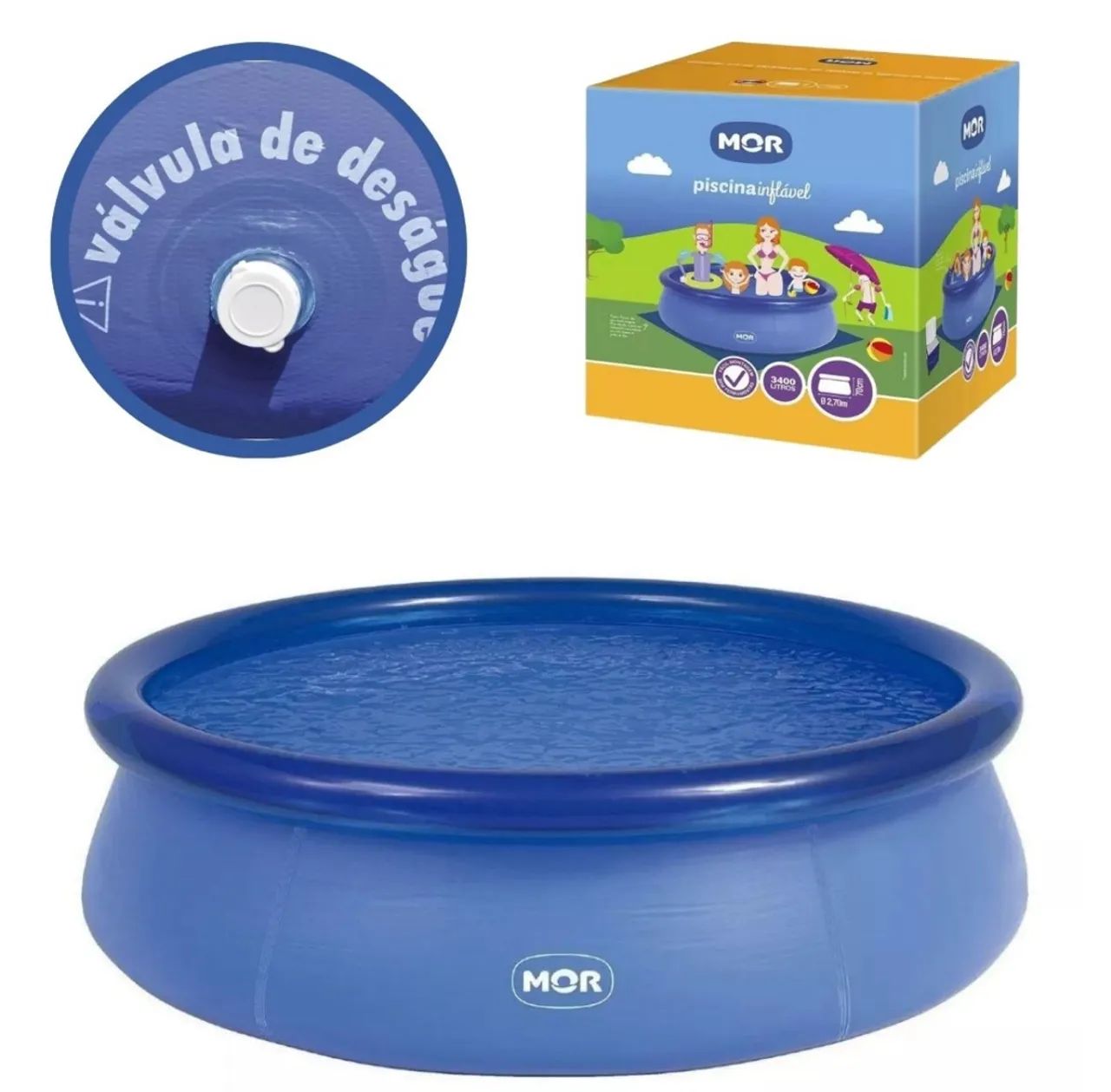 Piscina Inflável Mor 3400 Litros + Lona + Capa protetora