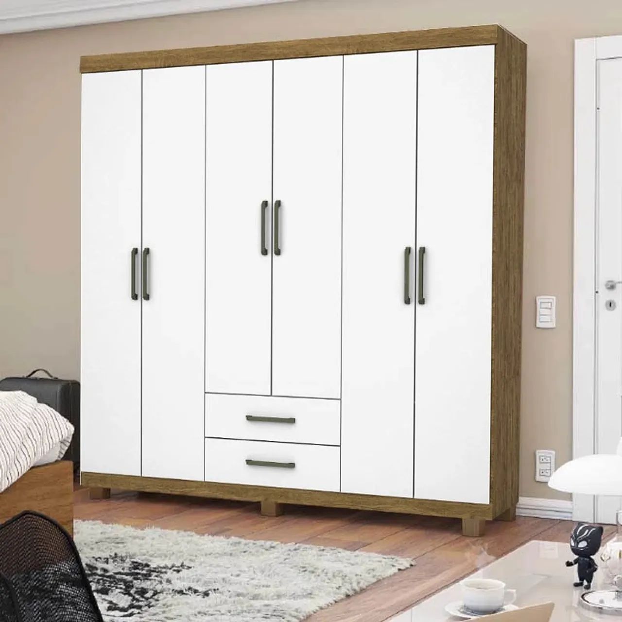 Guarda-Roupas 6 Portas com 2 Gavetas Branco rf76