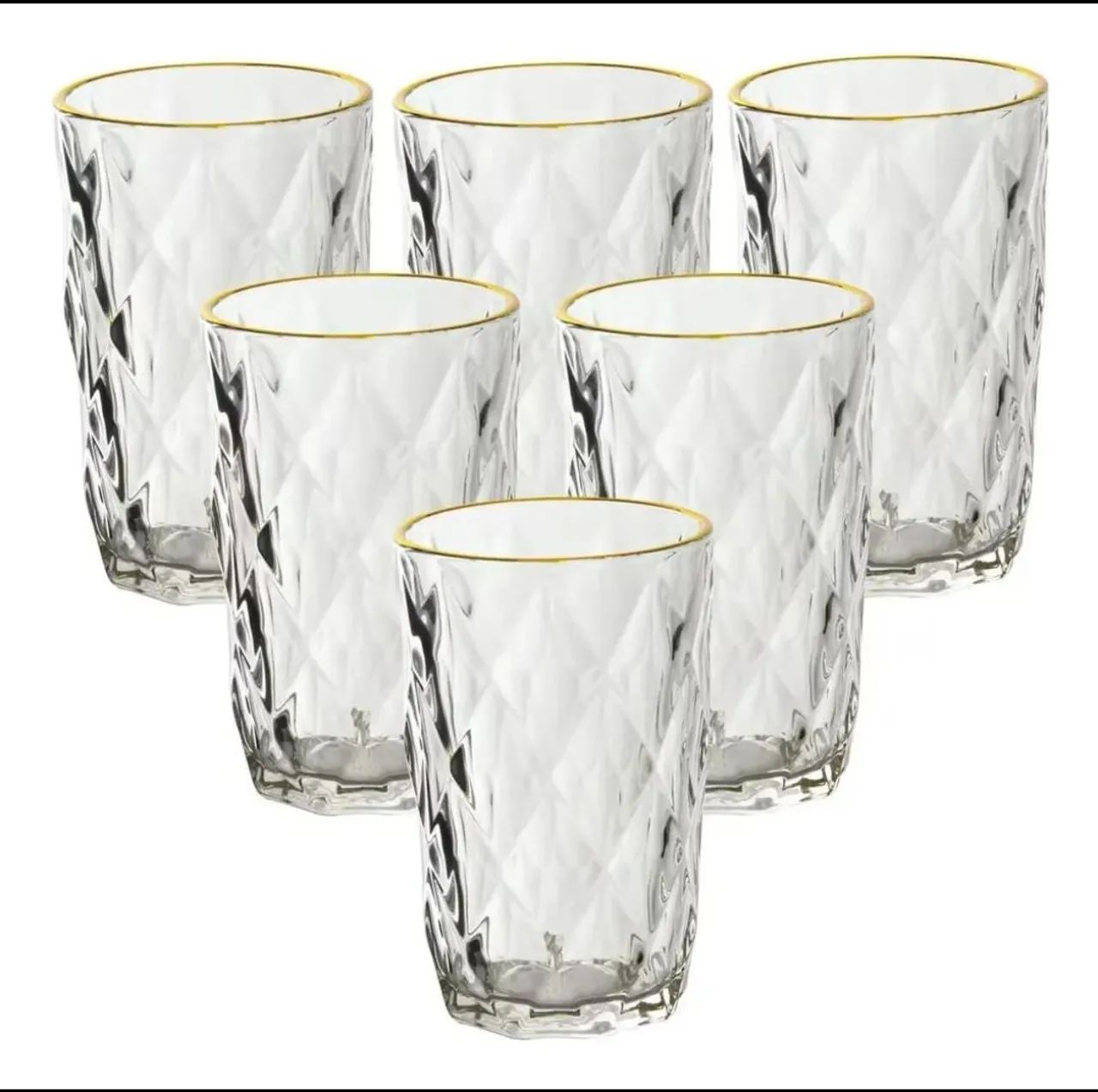 Kit copos de vidro sofisticados borda dourada