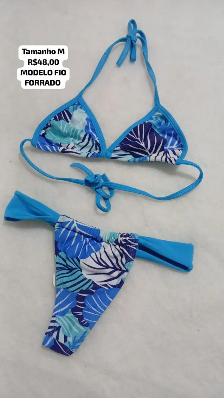 Biquíni Fio Dental Azul Tropical - Tamanho M