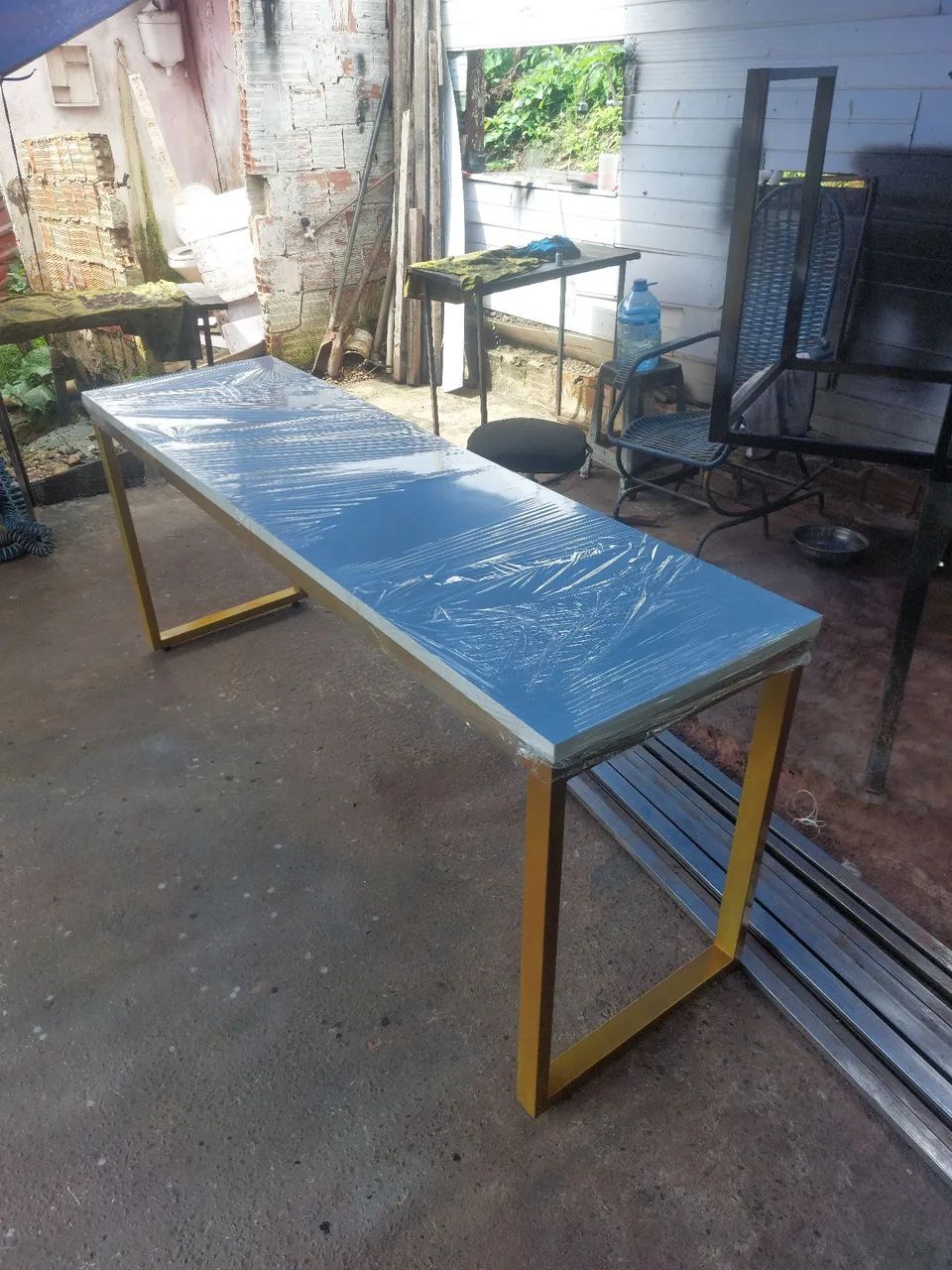 Mesa de Escritório Moderna em Aço e Madeira - Foto 2