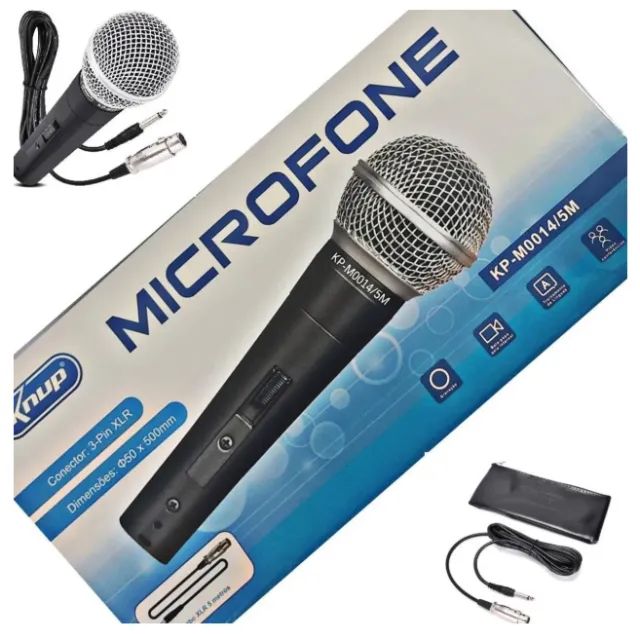 Microfone Profissional Com Fio de 5m Knup KP-0014  - Foto 3