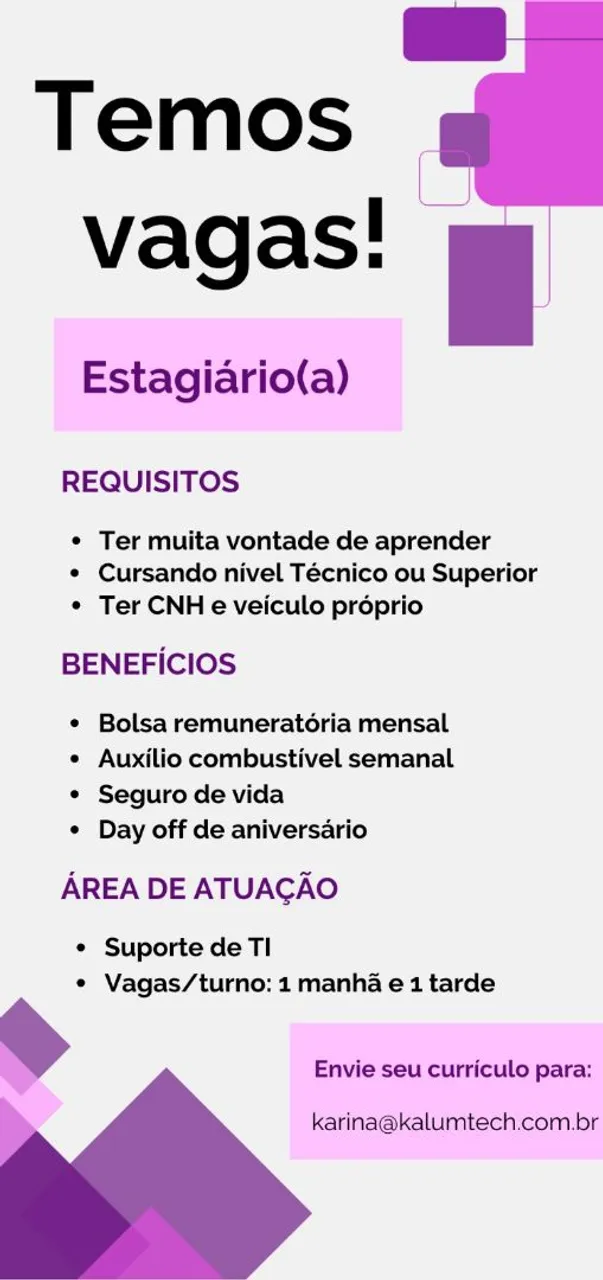 Vaga estágio Teresina suporte de TI
