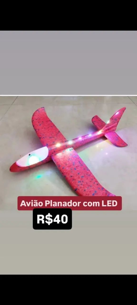 Avião Planador vermelho com luzes de led (novo)
