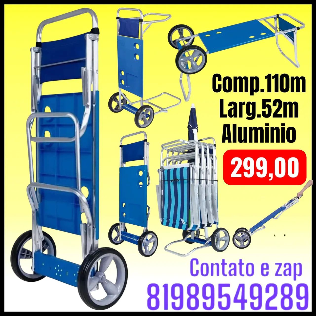 Carrinho De Praia Vira Mesa Aluminio P/5 Cadeiras marca mor